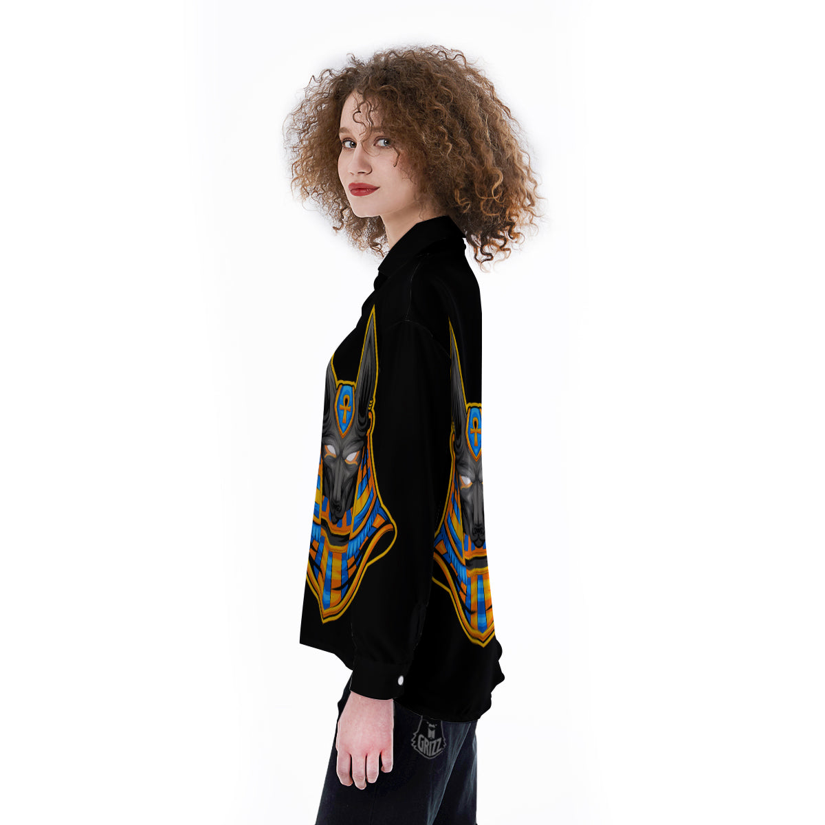 Anubis God Print Women's Long Sleeve Shirts-grizzshop