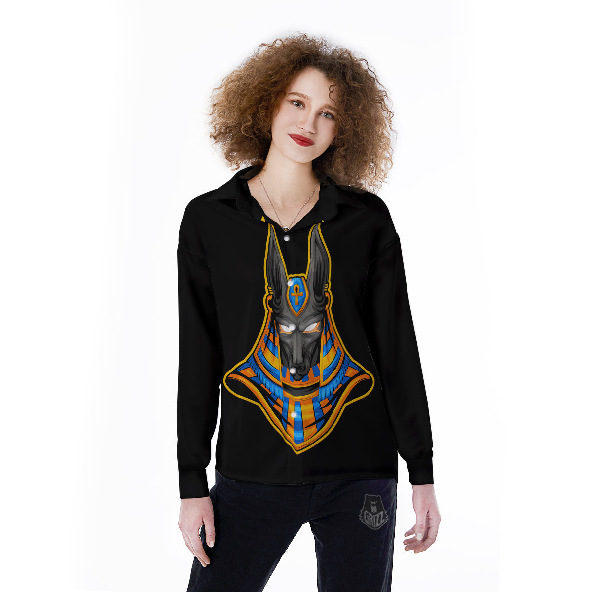 Anubis God Print Women's Long Sleeve Shirts-grizzshop