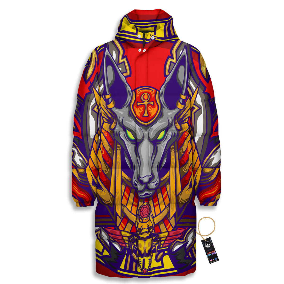 Anubis Exotic Egyptian Print Long Down Jacket