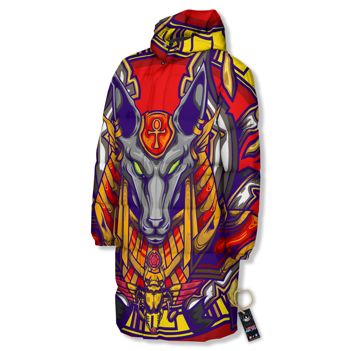 Anubis Exotic Egyptian Print Long Down Jacket
