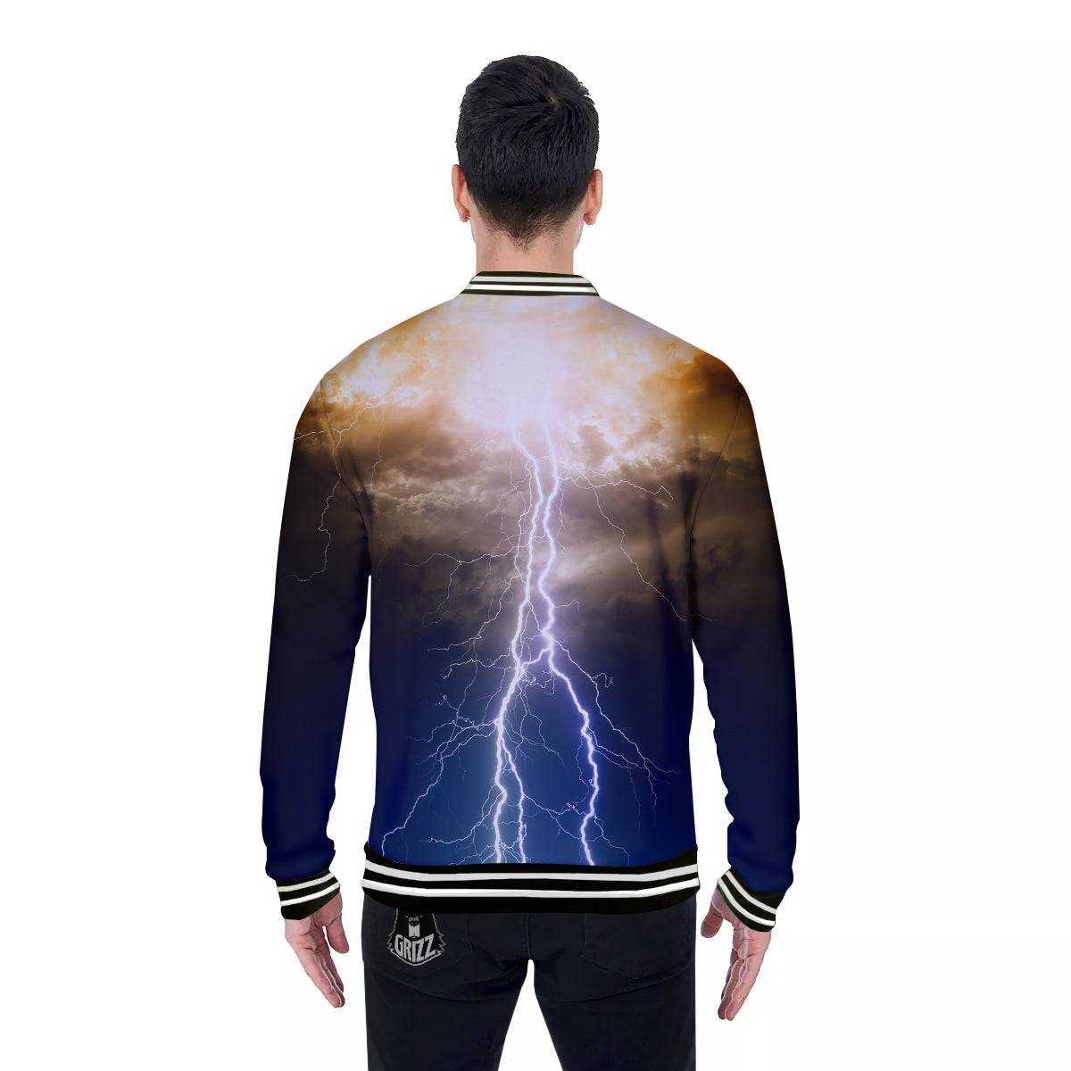 Apocalyptic Lightnings Print Baseball Jacket-grizzshop