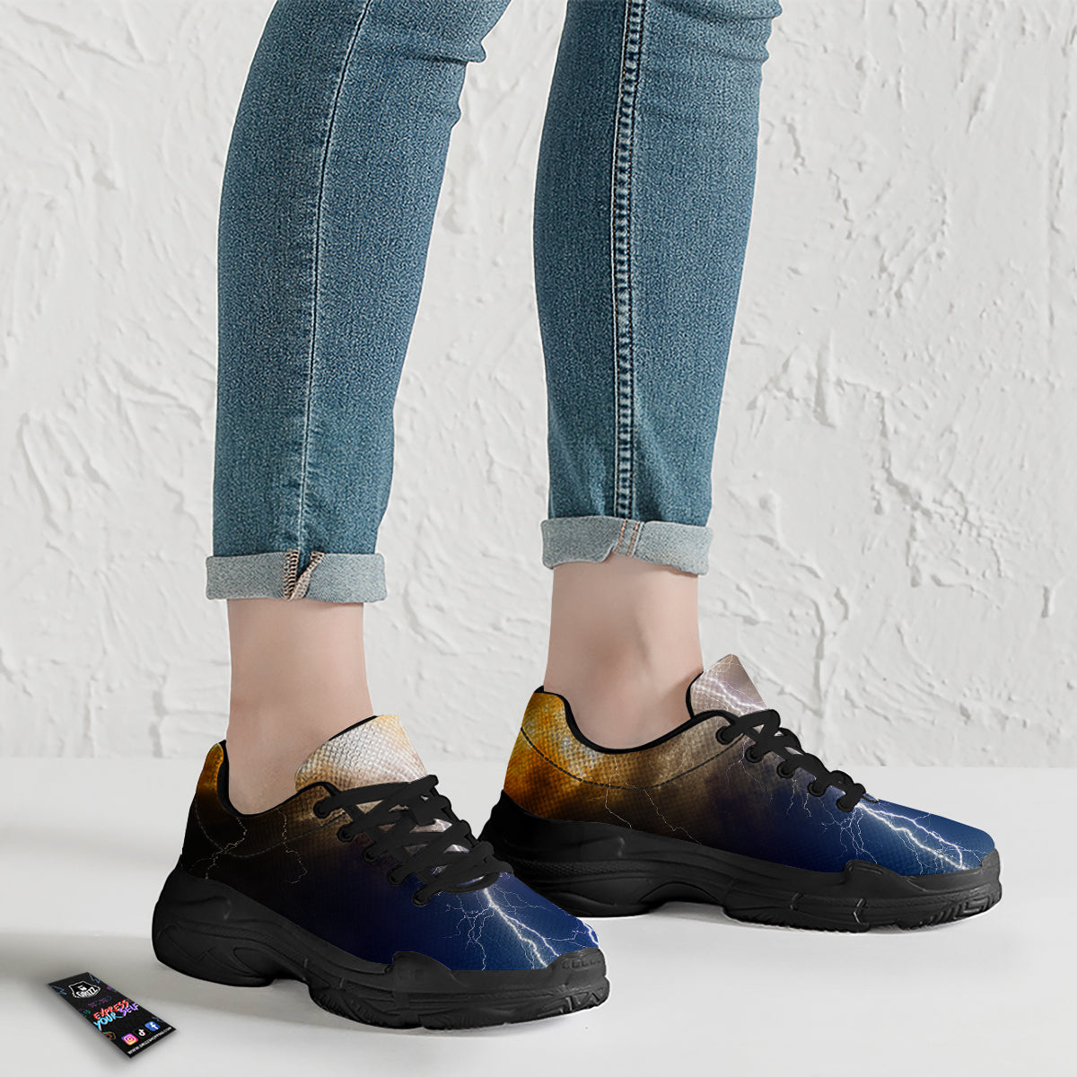 Apocalyptic Lightnings Print Black Chunky Shoes-grizzshop
