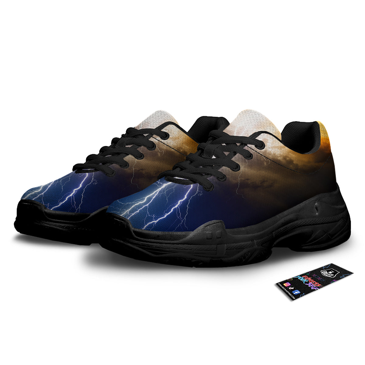 Apocalyptic Lightnings Print Black Chunky Shoes-grizzshop