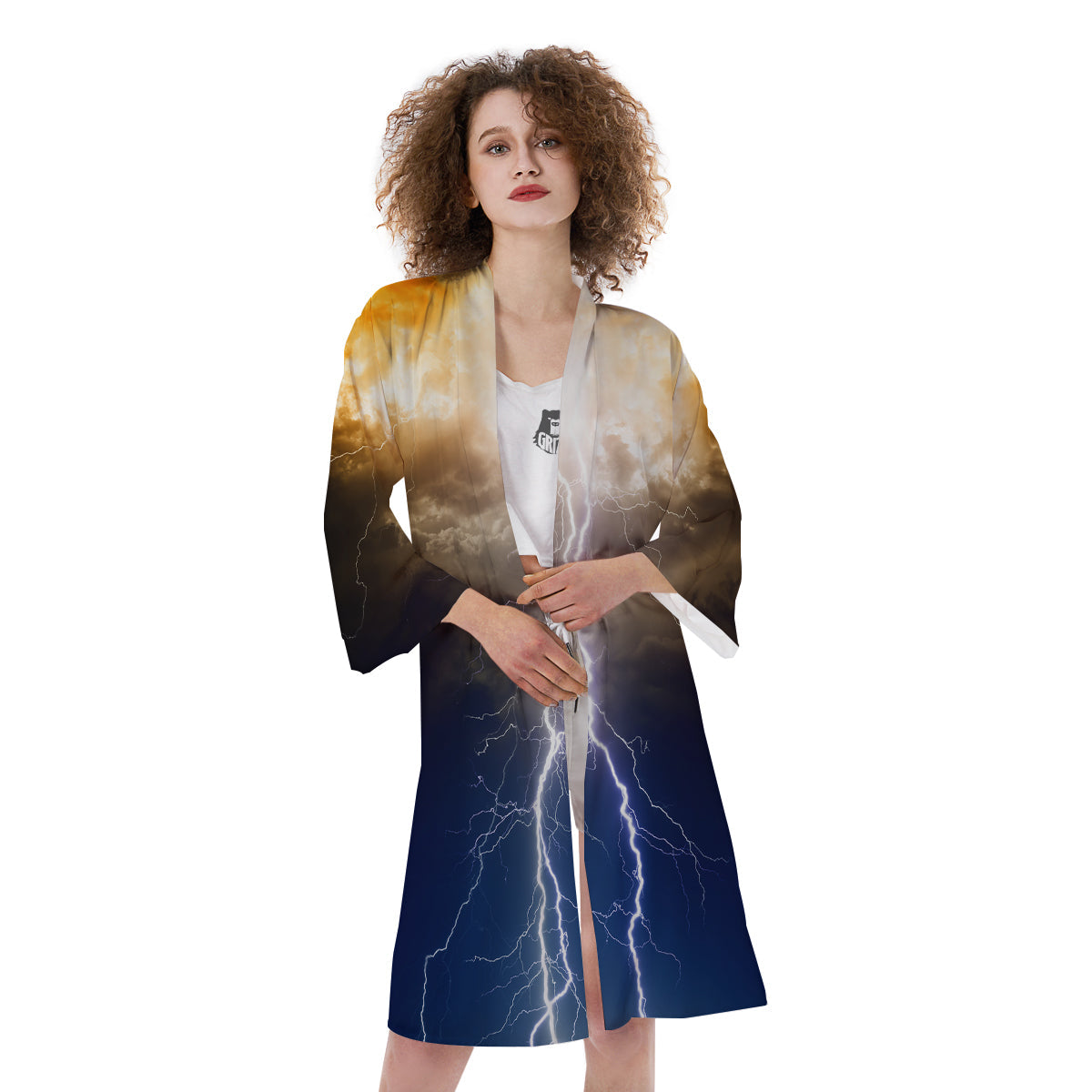 Apocalyptic Lightnings Print Kimono-grizzshop