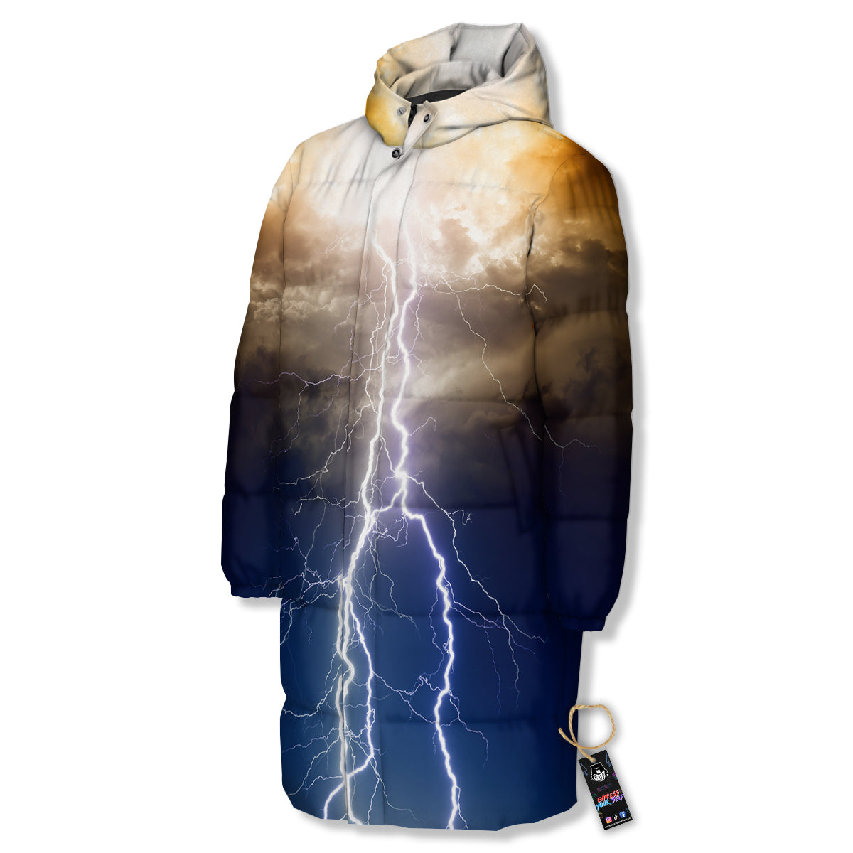 Apocalyptic Lightnings Print Long Down Jacket-grizzshop