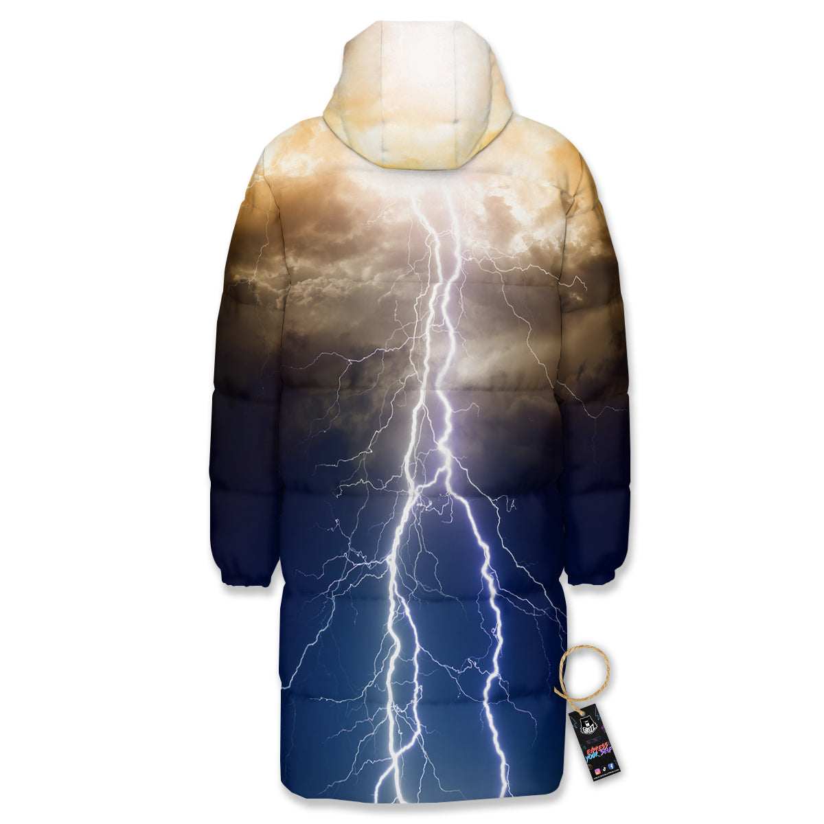 Apocalyptic Lightnings Print Long Down Jacket-grizzshop