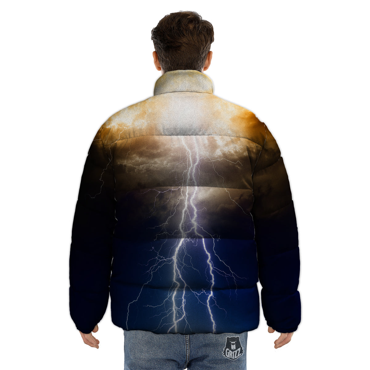 Apocalyptic Lightnings Print Puffer Jacket-grizzshop