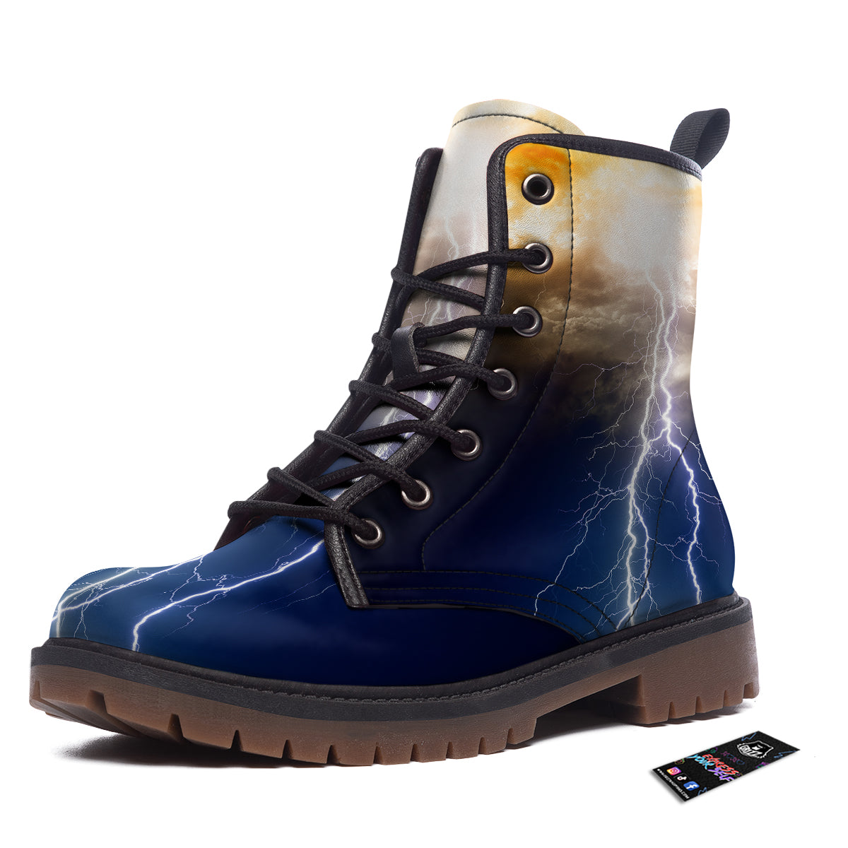 Apocalyptic Lightnings Print Work Boots-grizzshop