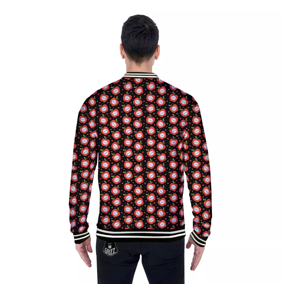 Apple Cute Print Pattern Baseball Jacket-grizzshop