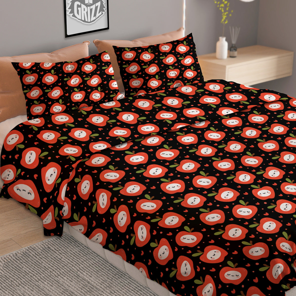 Apple Cute Print Pattern Duvet Cover Bedding Set-grizzshop