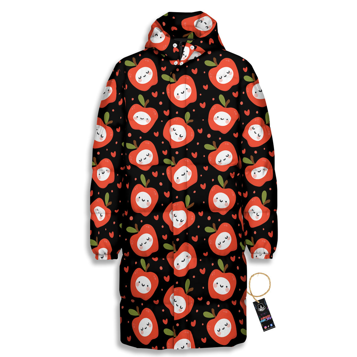 Apple Cute Print Pattern Long Down Jacket-grizzshop