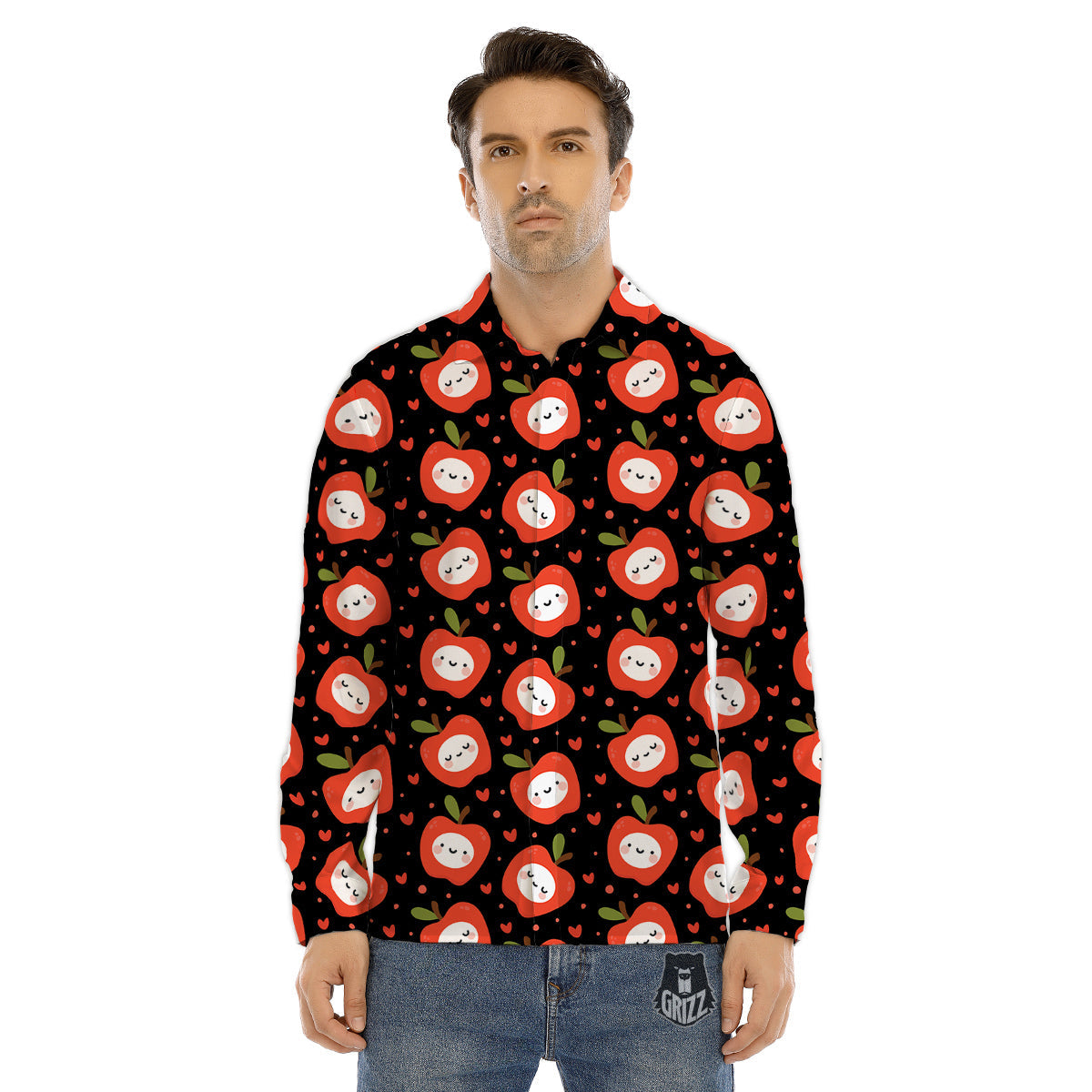 Apple Cute Print Pattern Men's Dress Shirts-grizzshop