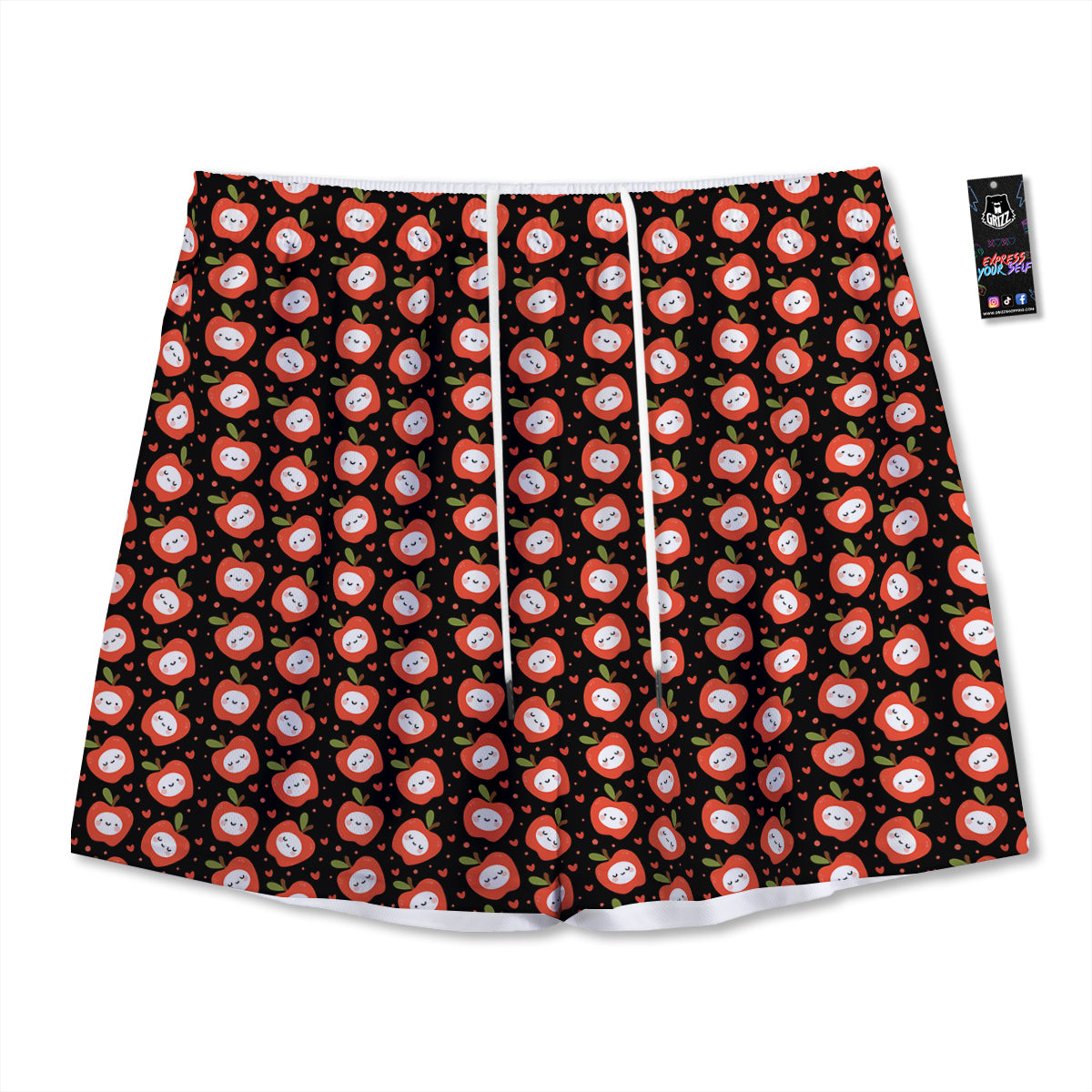 Apple Cute Print Pattern Mesh Shorts-grizzshop