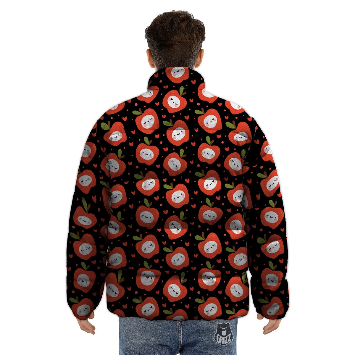 Apple Cute Print Pattern Puffer Jacket-grizzshop