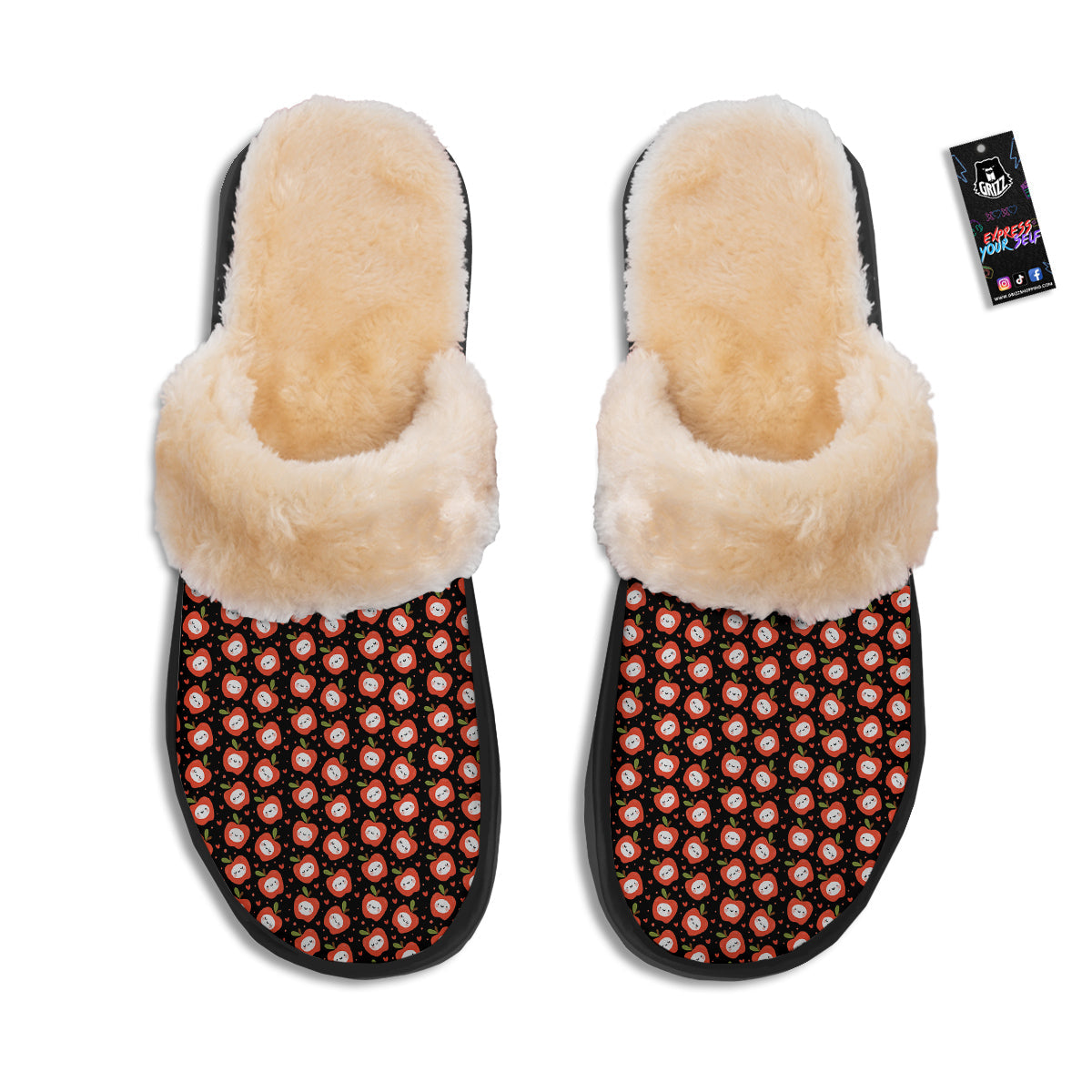 Apple Cute Print Pattern Slippers-grizzshop