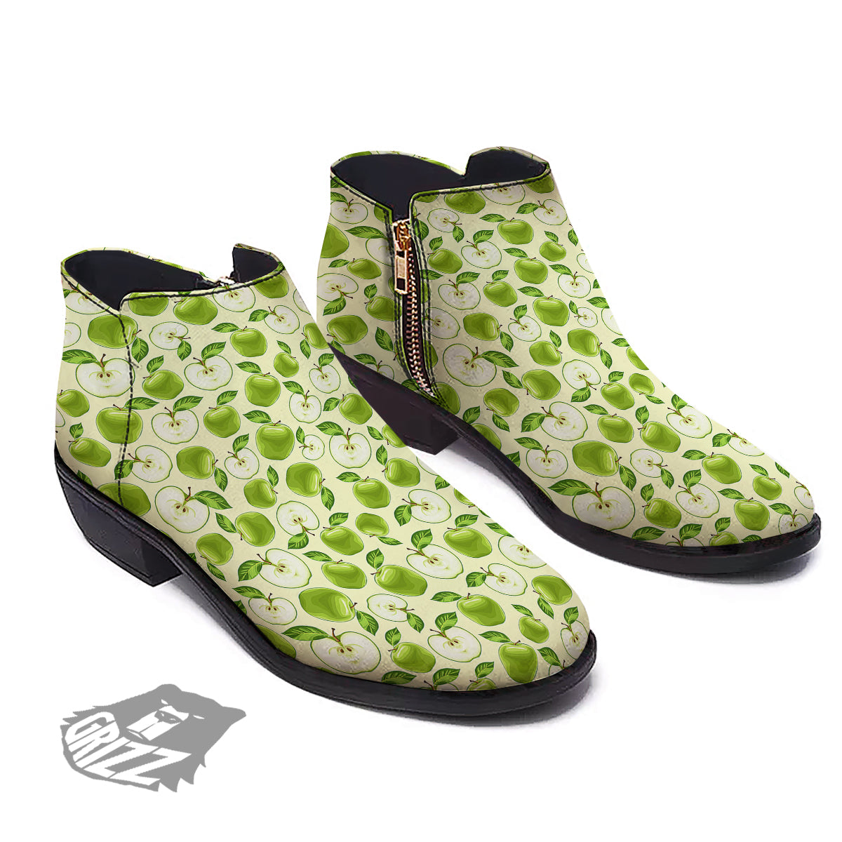 Apple Print Pattern Ankle Boots-grizzshop