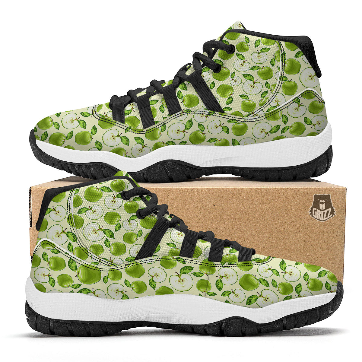Apple Print Pattern Black Bball Shoes-grizzshop
