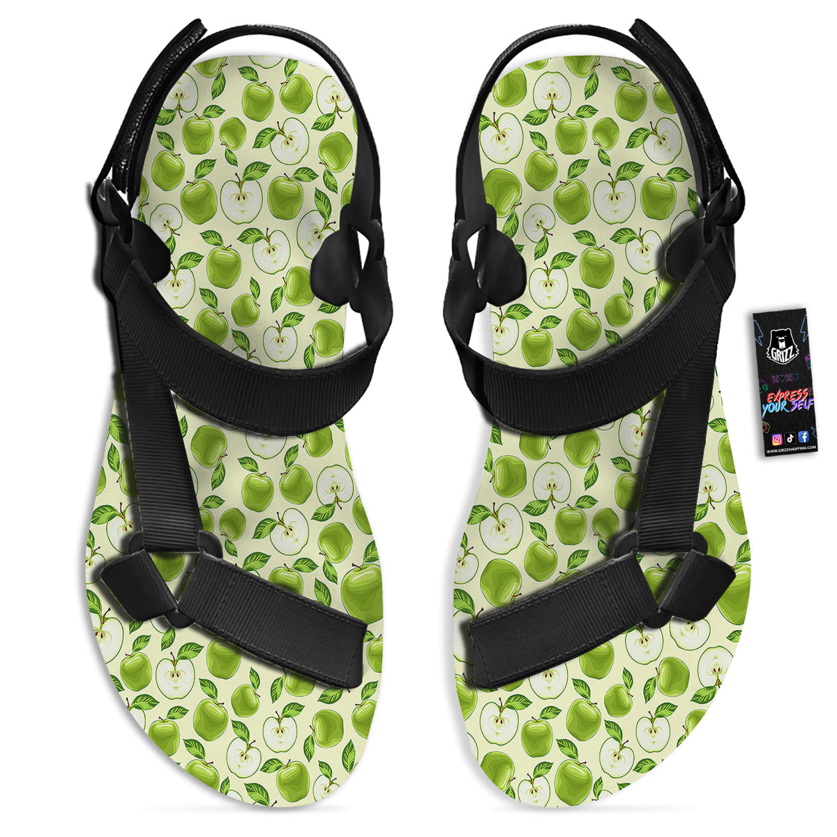 Apple Print Pattern Black Open Toe Sandals-grizzshop