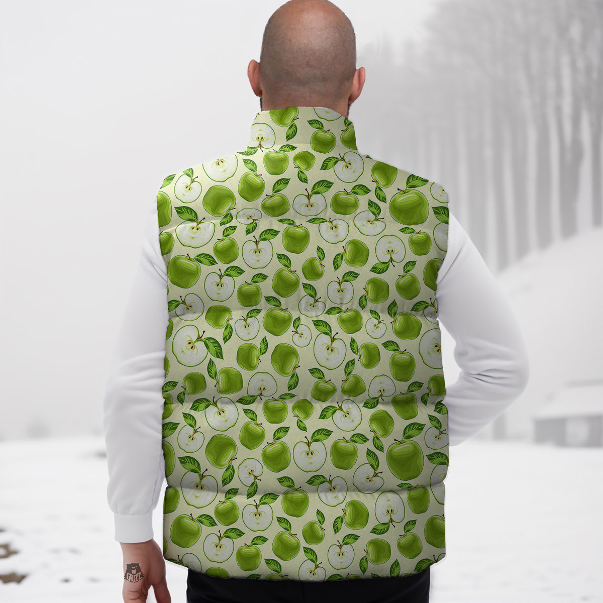 Apple Print Pattern Down Vest-grizzshop