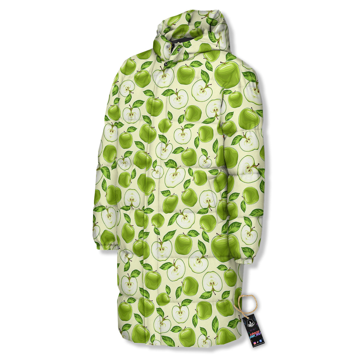 Apple Print Pattern Long Down Jacket-grizzshop