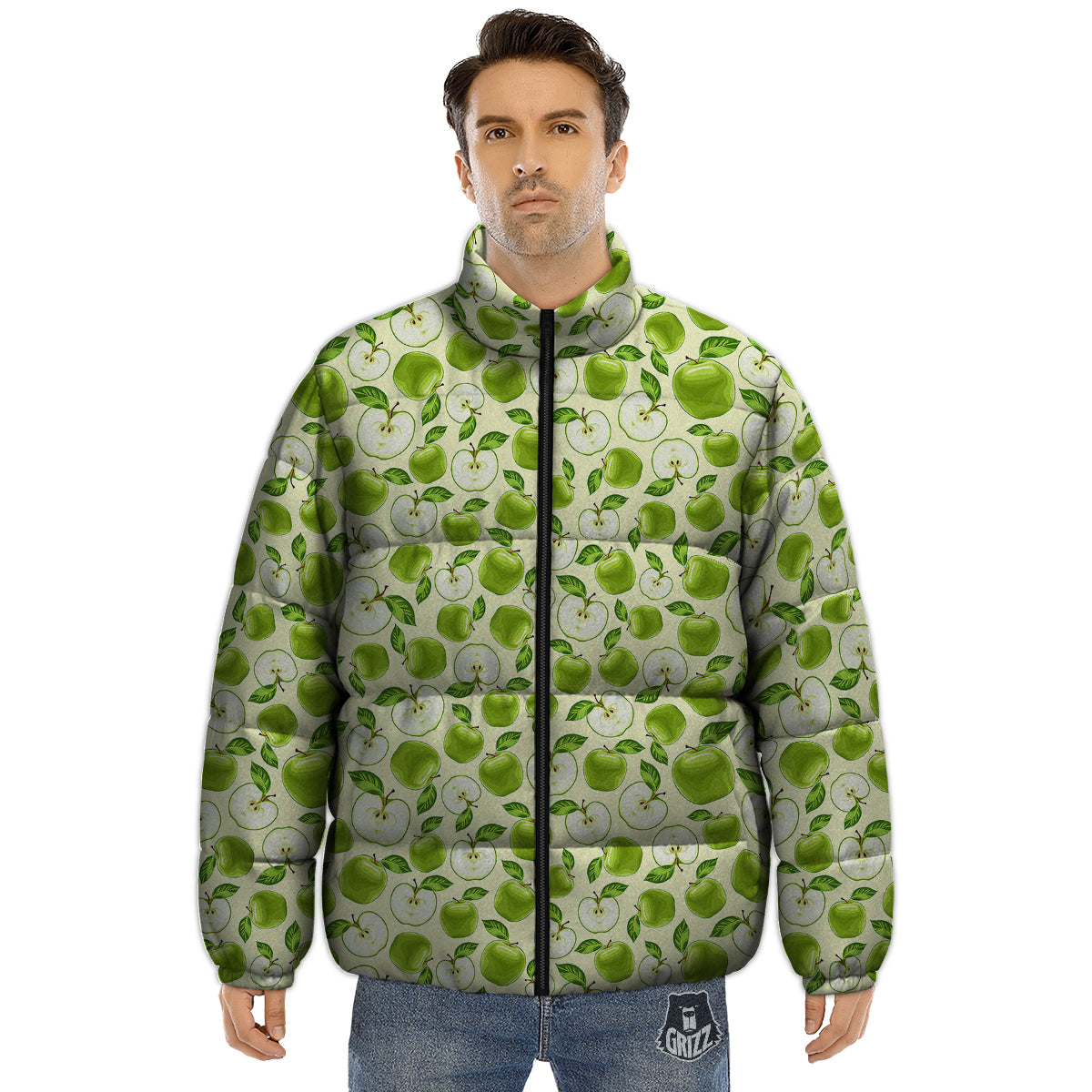 Apple Print Pattern Puffer Jacket-grizzshop