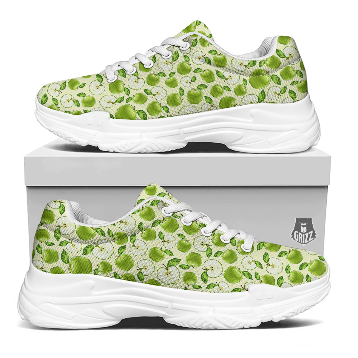 Apple Print Pattern White Chunky Shoes-grizzshop