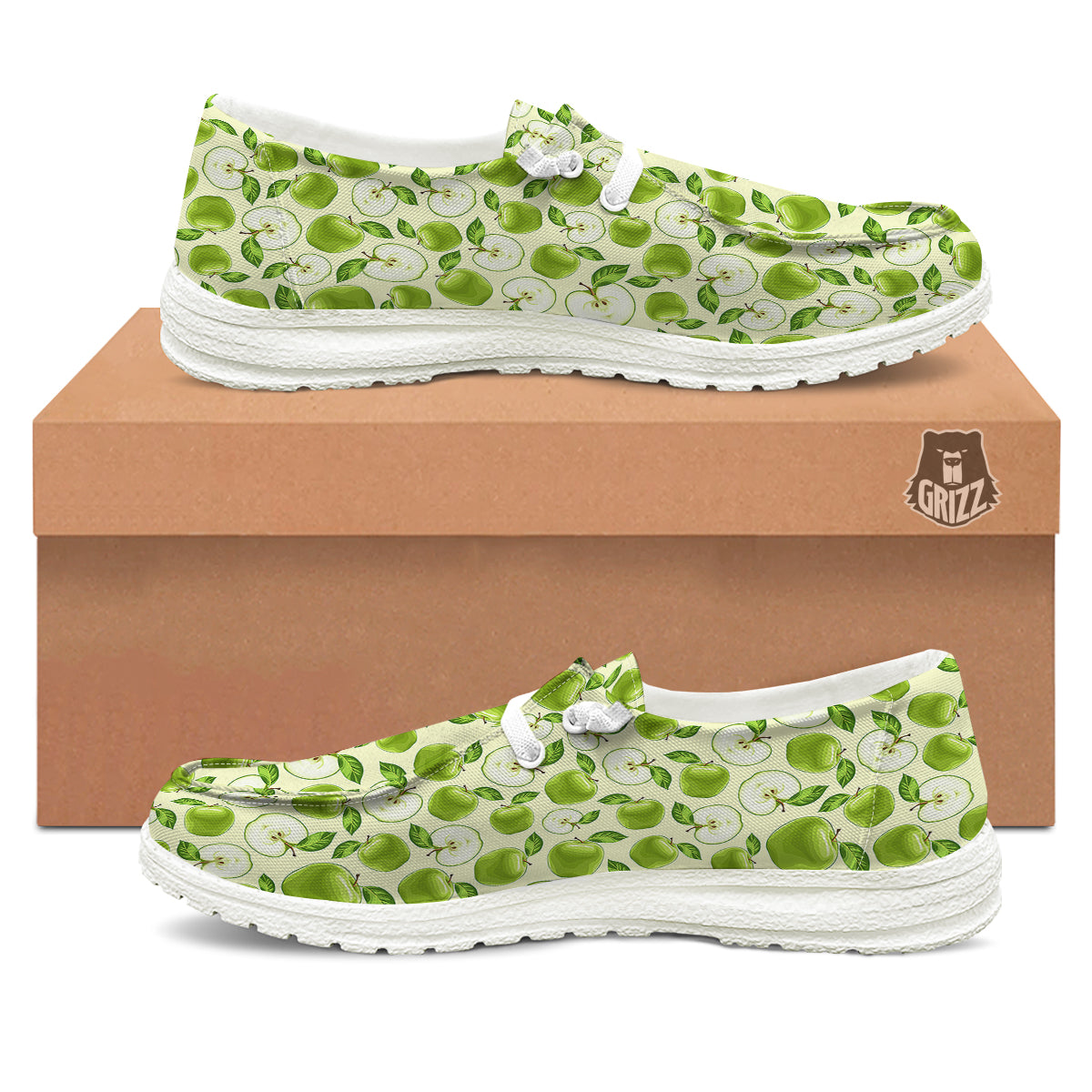 Apple Print Pattern White Loafers-grizzshop
