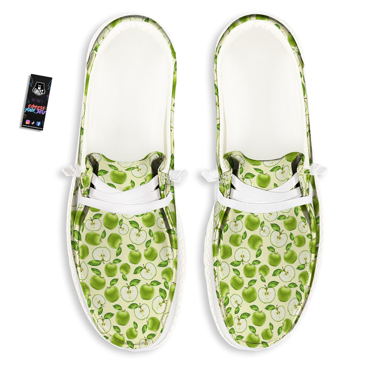 Apple Print Pattern White Loafers-grizzshop