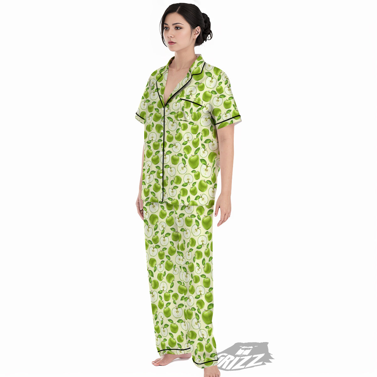 Apple Print Pattern Women's Pajamas Set-grizzshop