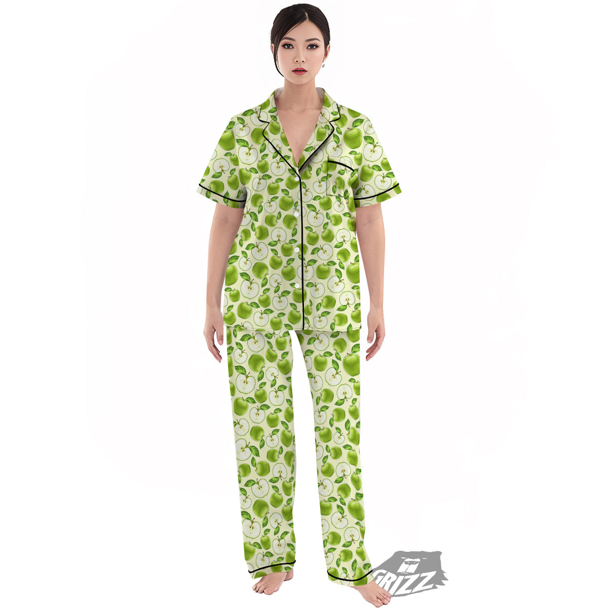 Apple Print Pattern Women's Pajamas Set-grizzshop