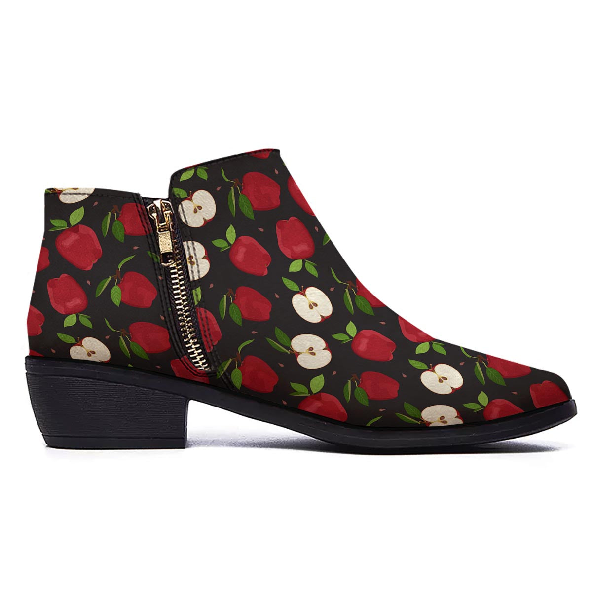 Apple Red Print Pattern Ankle Boots-grizzshop