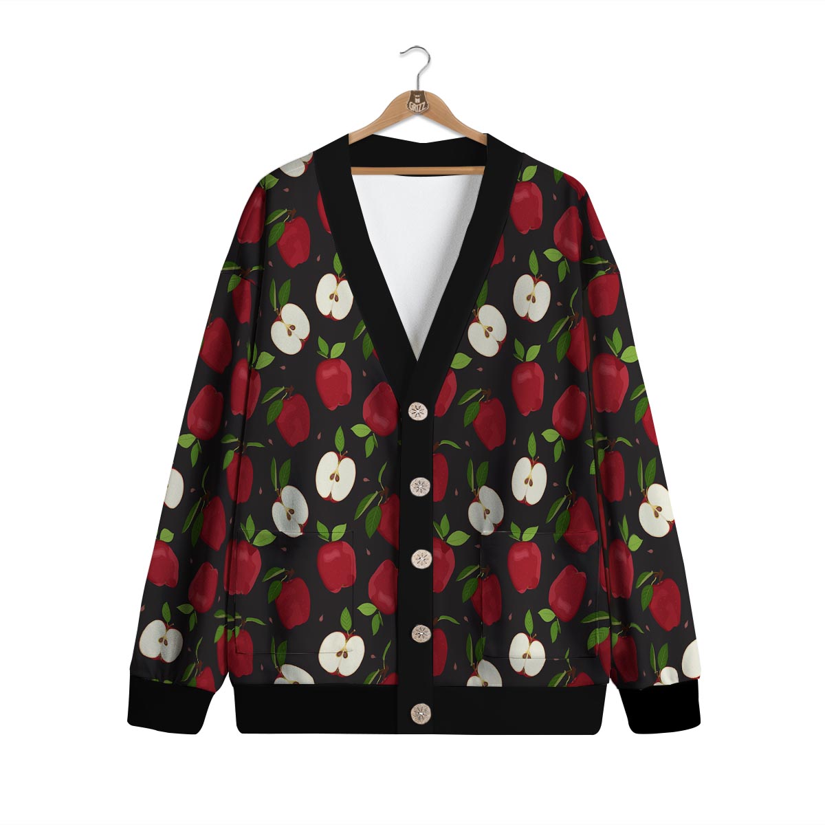 Apple Red Print Pattern Cardigan-grizzshop