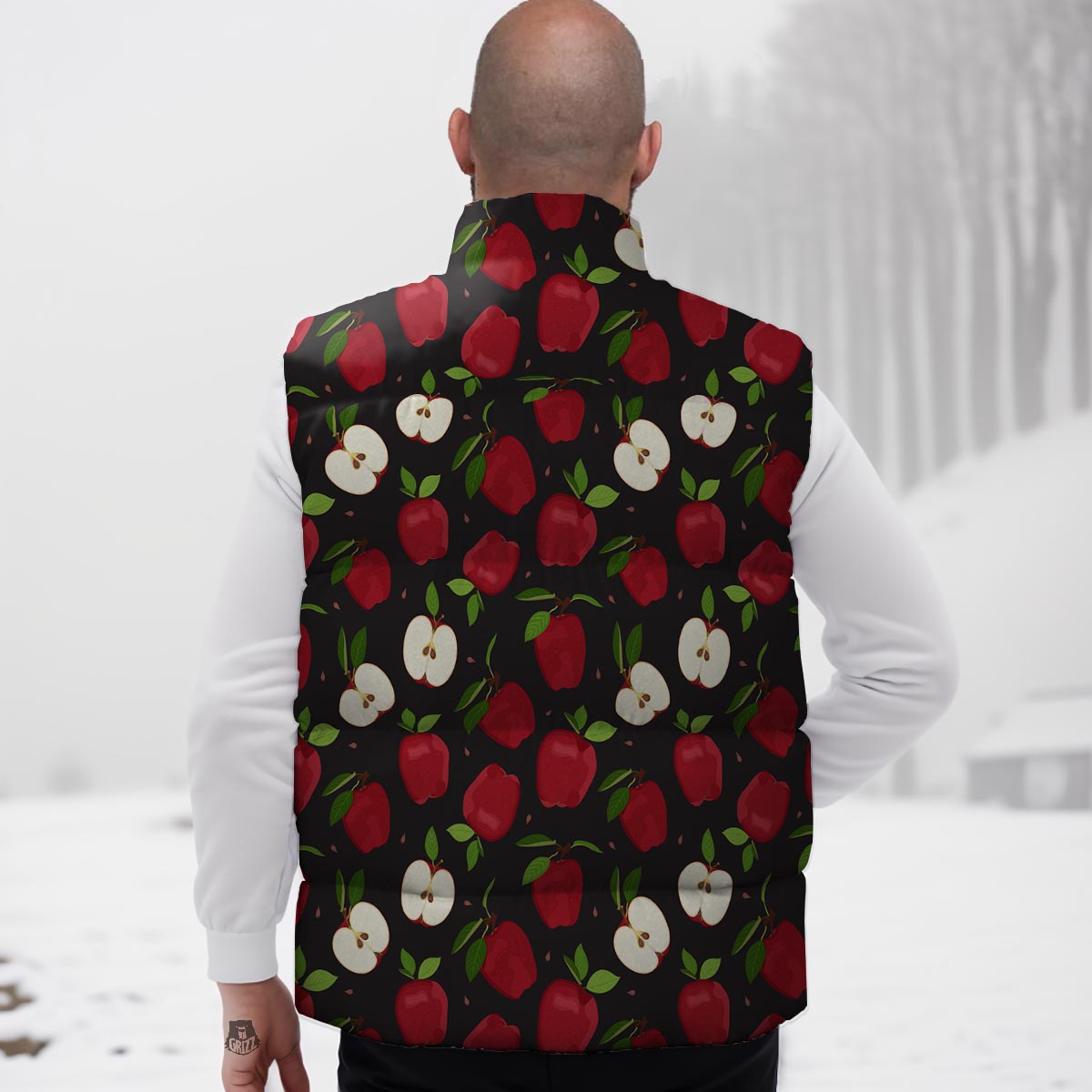 Apple Red Print Pattern Down Vest-grizzshop