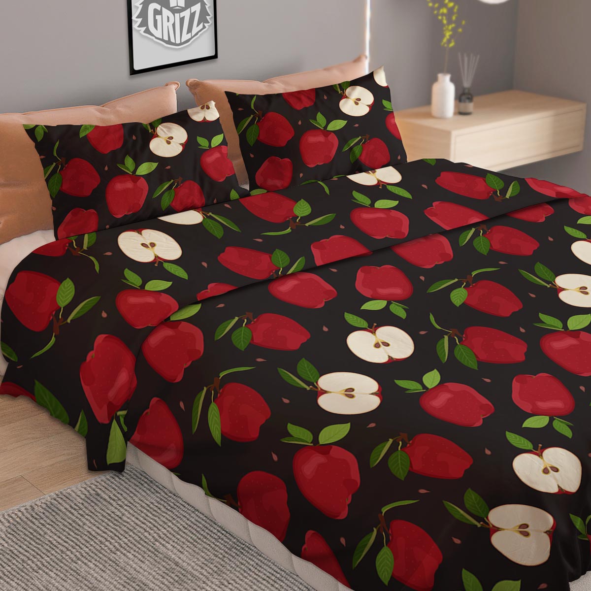 Apple Red Print Pattern Duvet Cover Bedding Set-grizzshop