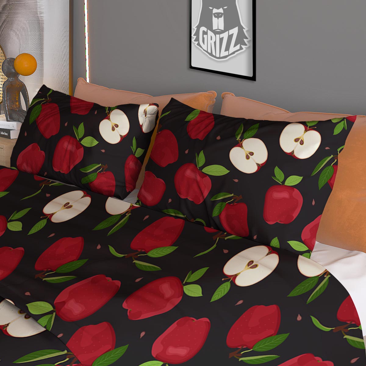 Apple Red Print Pattern Duvet Cover Bedding Set-grizzshop