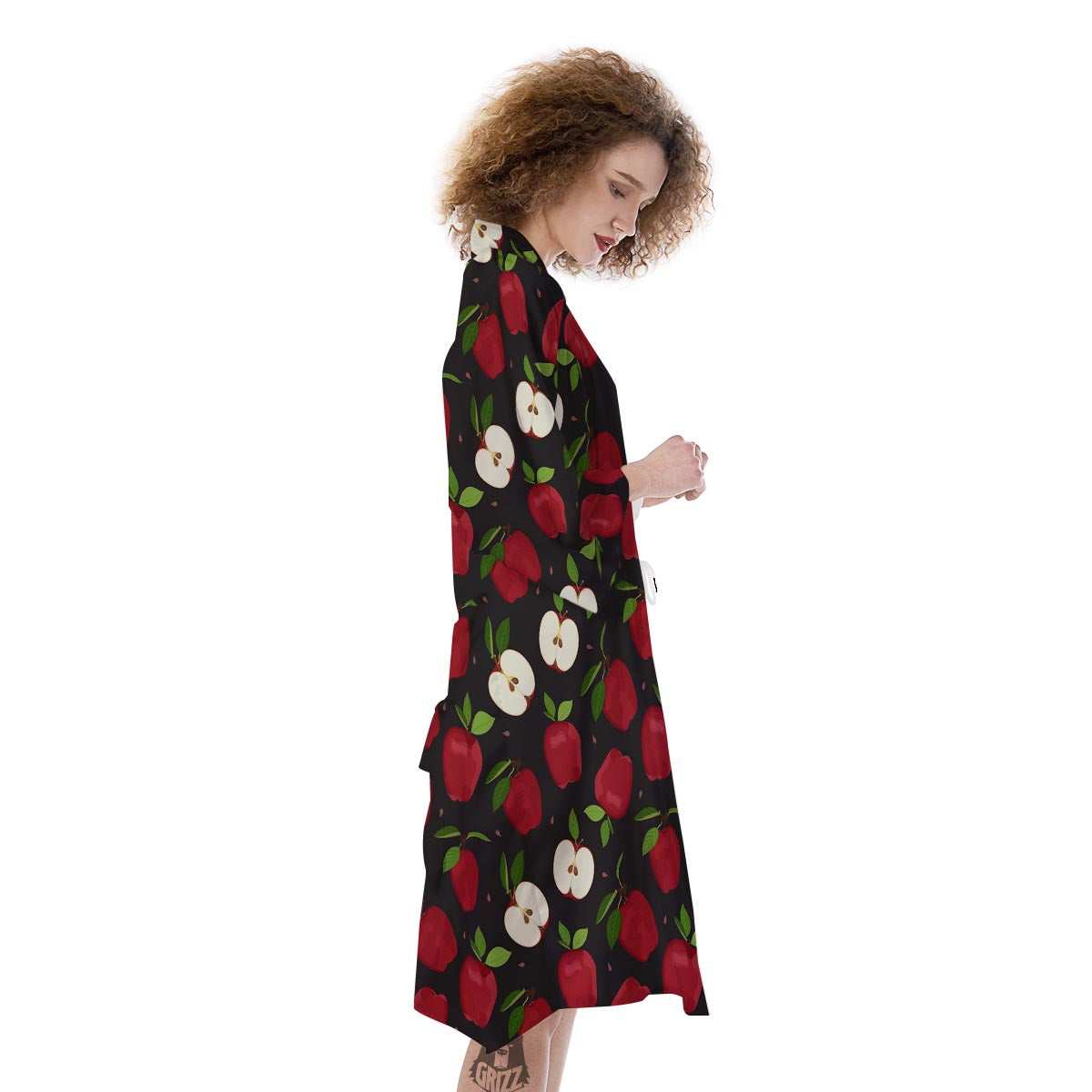 Apple Red Print Pattern Kimono-grizzshop