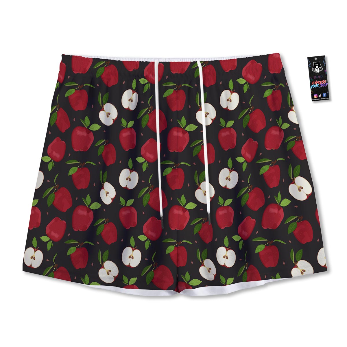 Apple Red Print Pattern Mesh Shorts-grizzshop