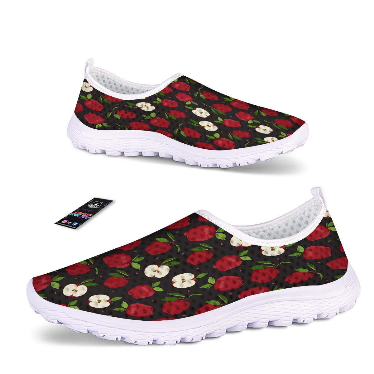 Apple Red Print Pattern Nurse Shoes-grizzshop
