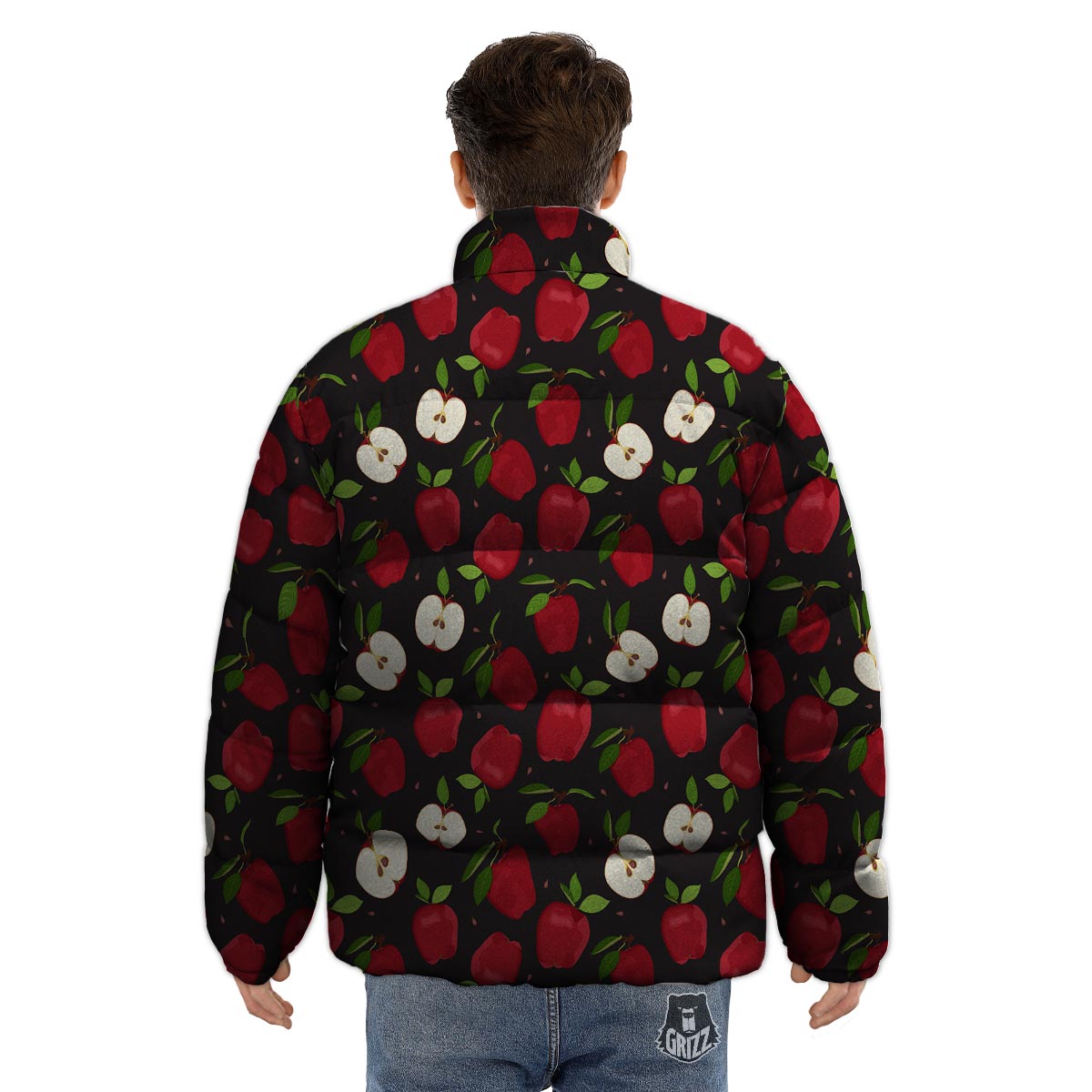 Apple Red Print Pattern Puffer Jacket-grizzshop