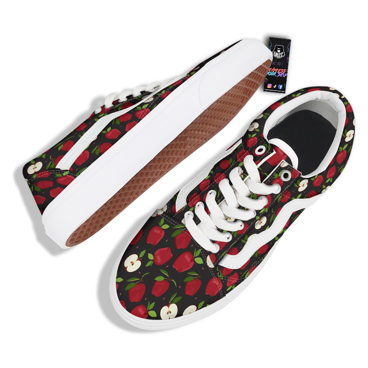 Apple Red Print Pattern Skate Shoes-grizzshop