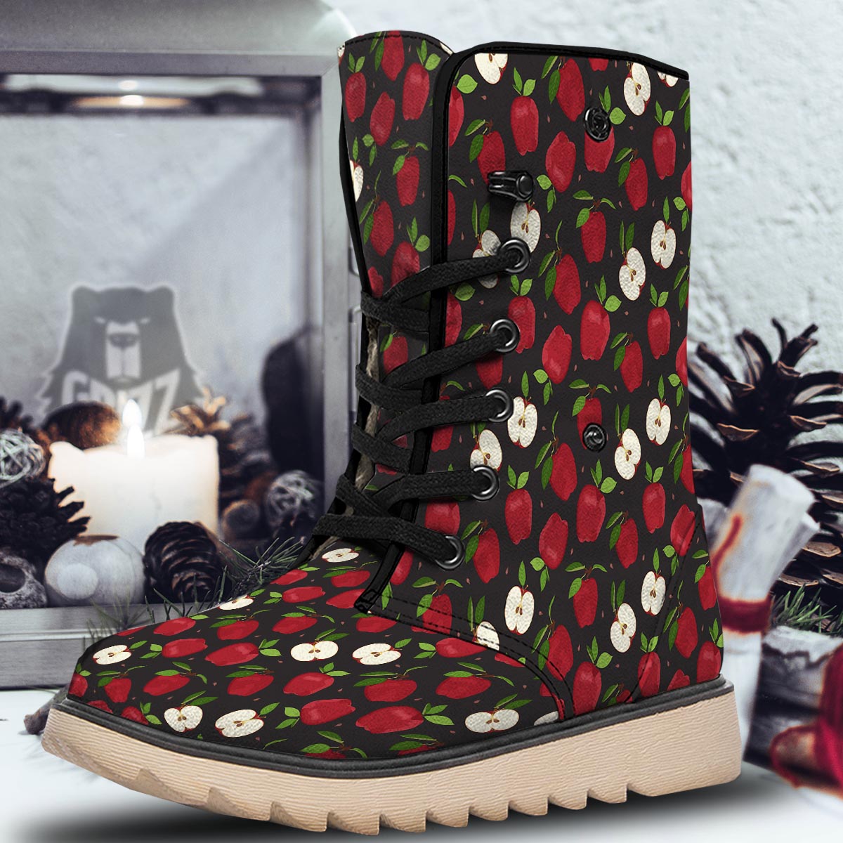 Apple Red Print Pattern Snow Boots-grizzshop