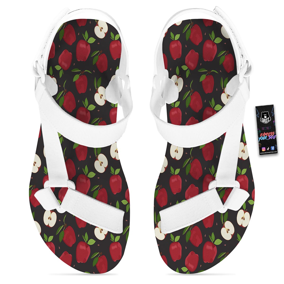 Apple Red Print Pattern White Open Toe Sandals-grizzshop