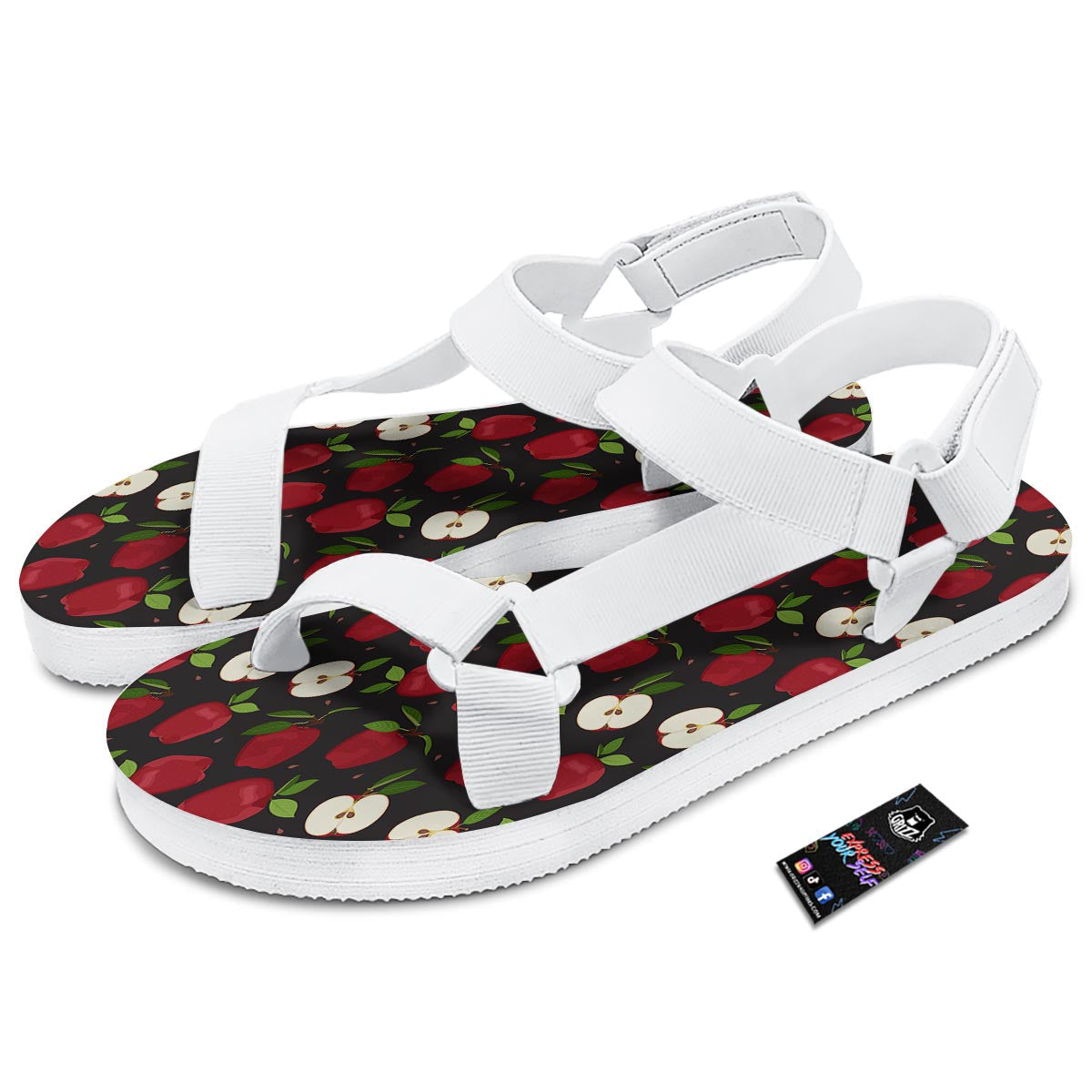 Apple Red Print Pattern White Open Toe Sandals-grizzshop
