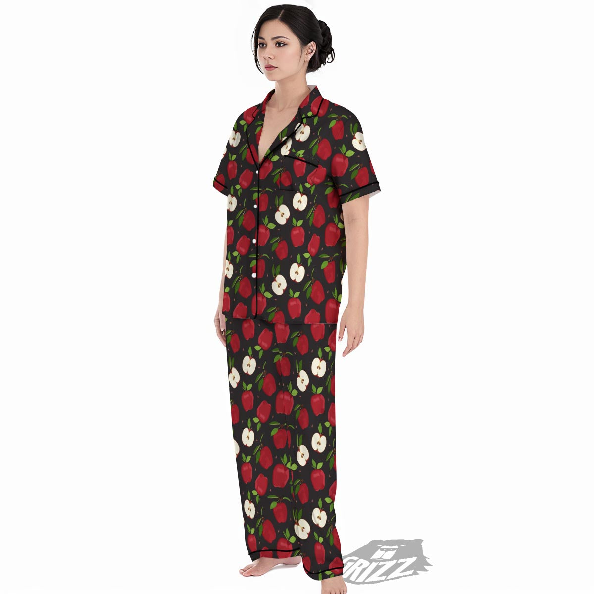 Apple Red Print Pattern Women's Pajamas Set-grizzshop