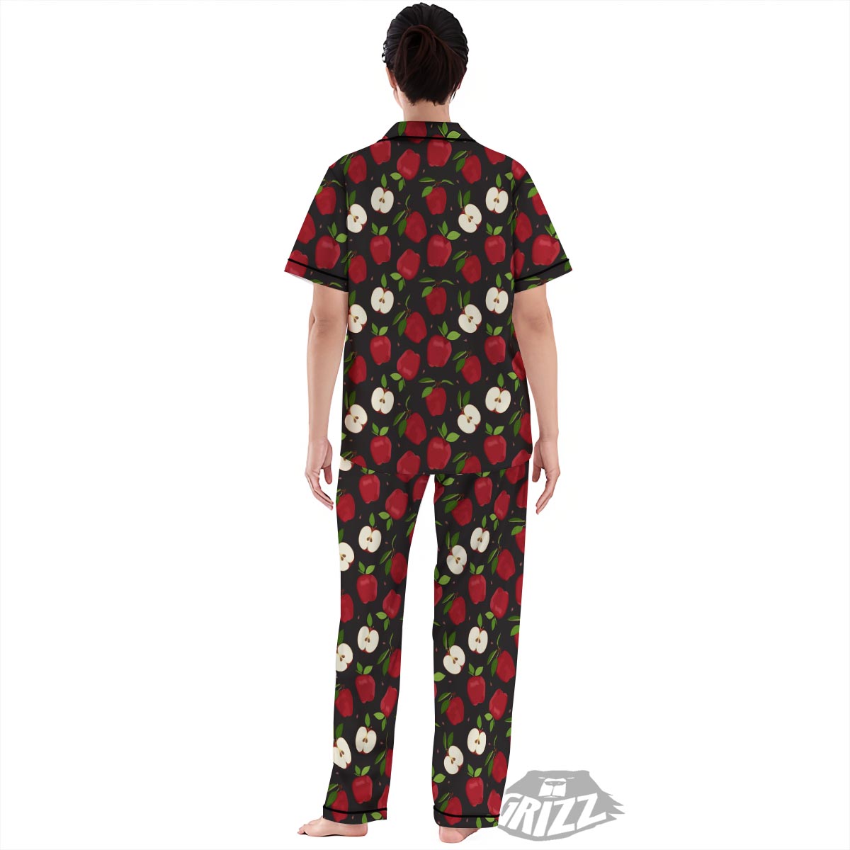 Apple Red Print Pattern Women's Pajamas Set-grizzshop