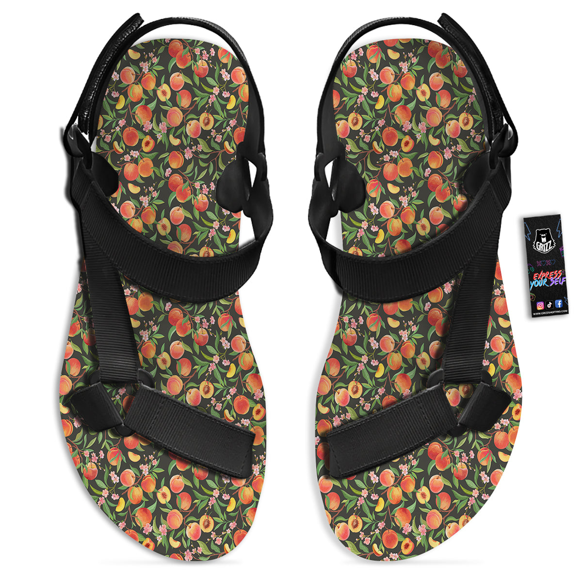 Apricot Print Pattern Black Open Toe Sandals-grizzshop