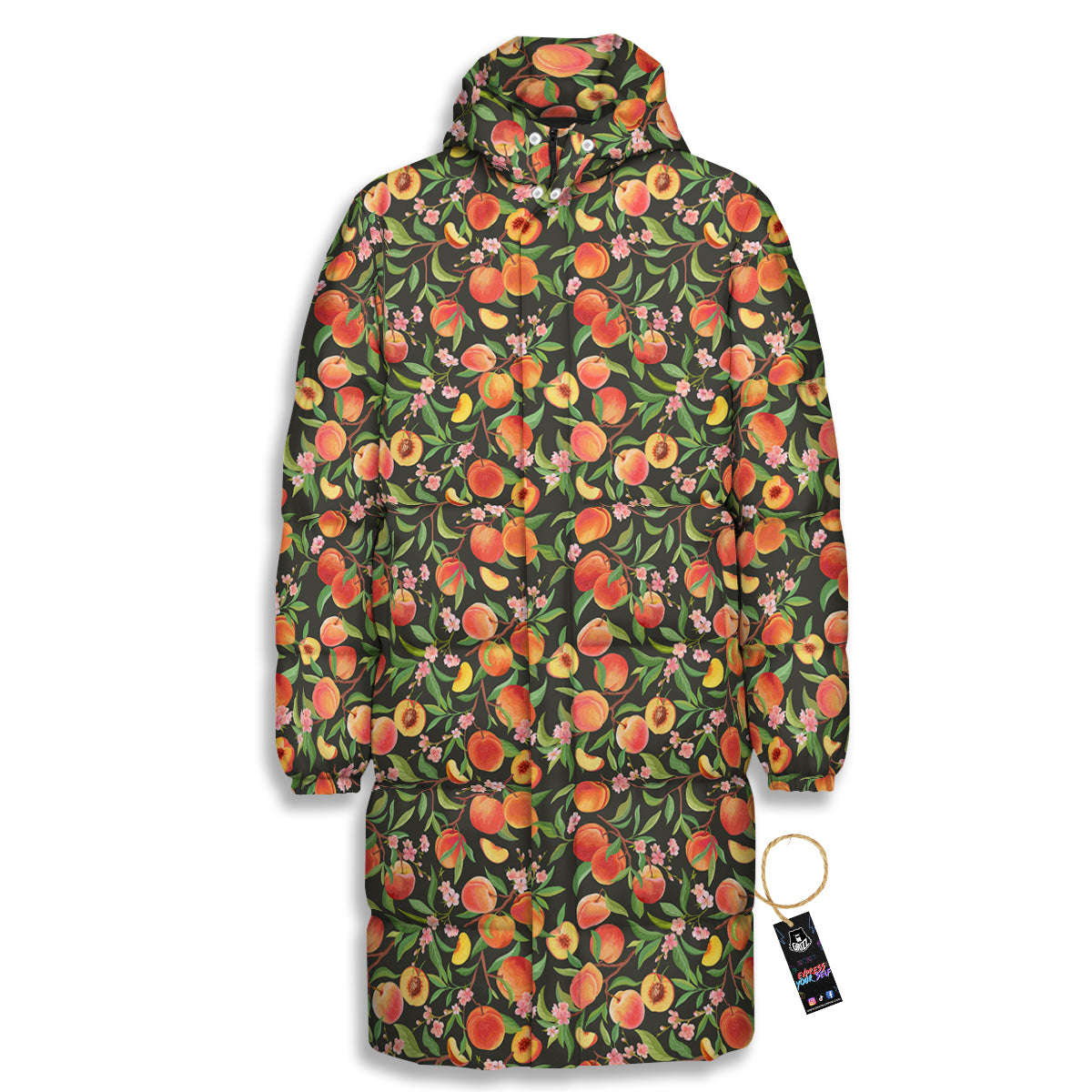 Apricot Print Pattern Long Down Jacket-grizzshop