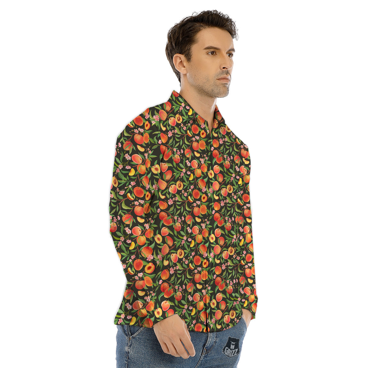 Apricot Print Pattern Men's Dress Shirts-grizzshop