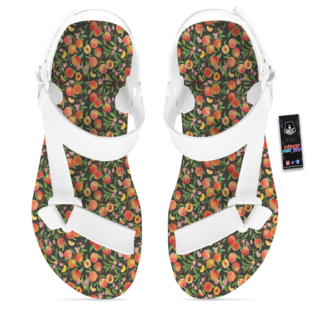 Apricot Print Pattern White Open Toe Sandals-grizzshop