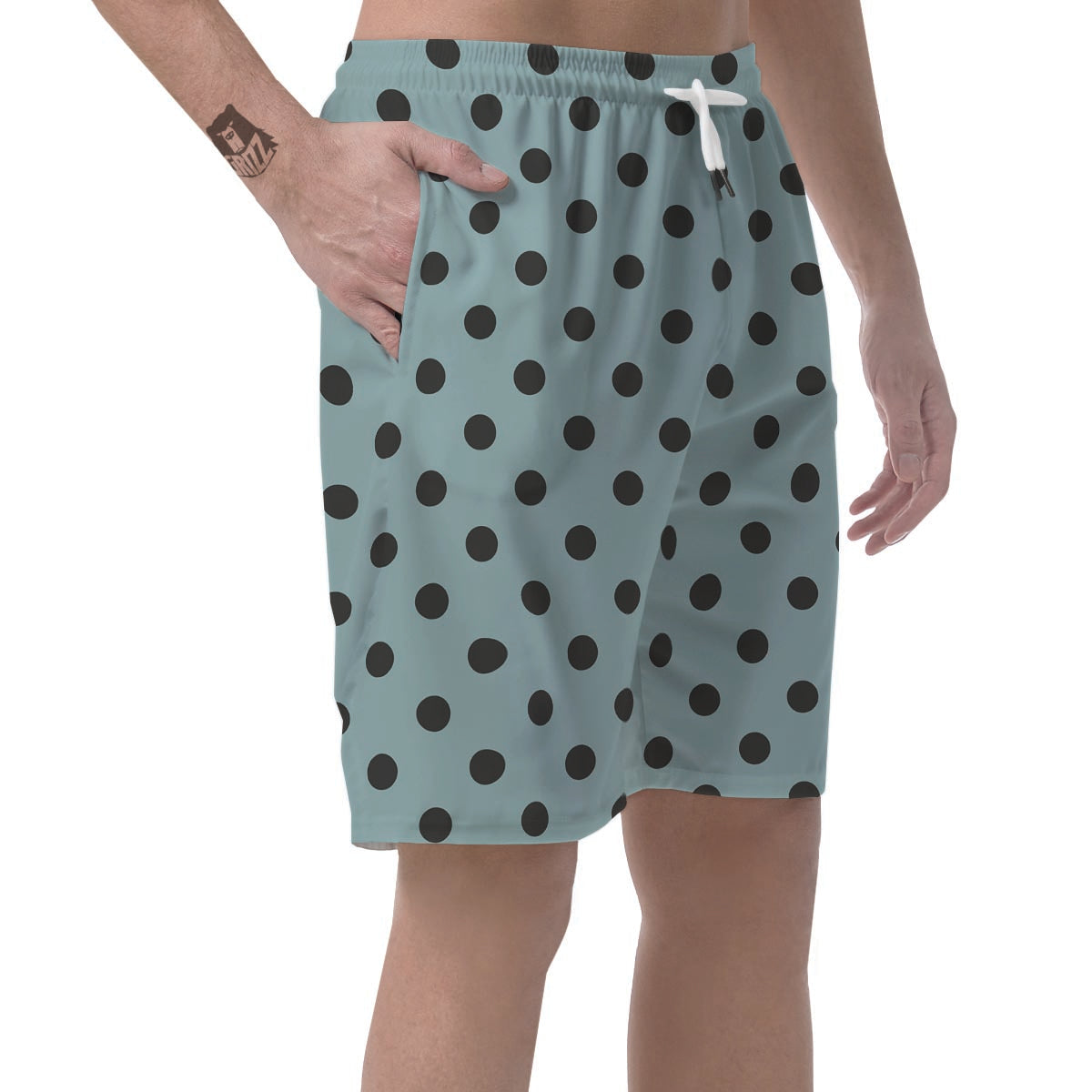 Aqua And Black Polka Dot Men's Shorts-grizzshop